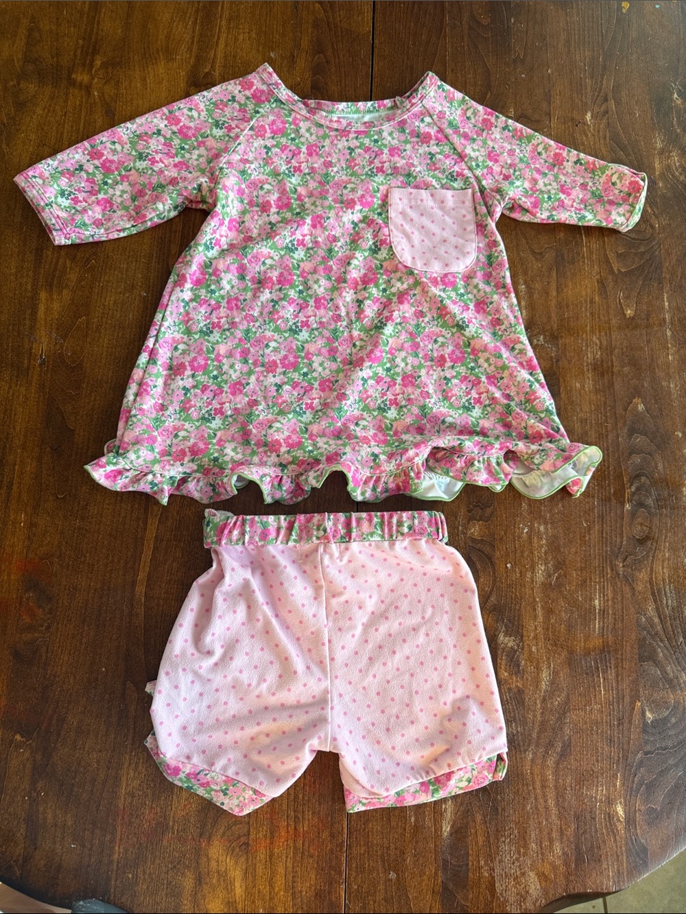 SweetHoney Pink and Green Floral Girls' Pajama Set with Pocket